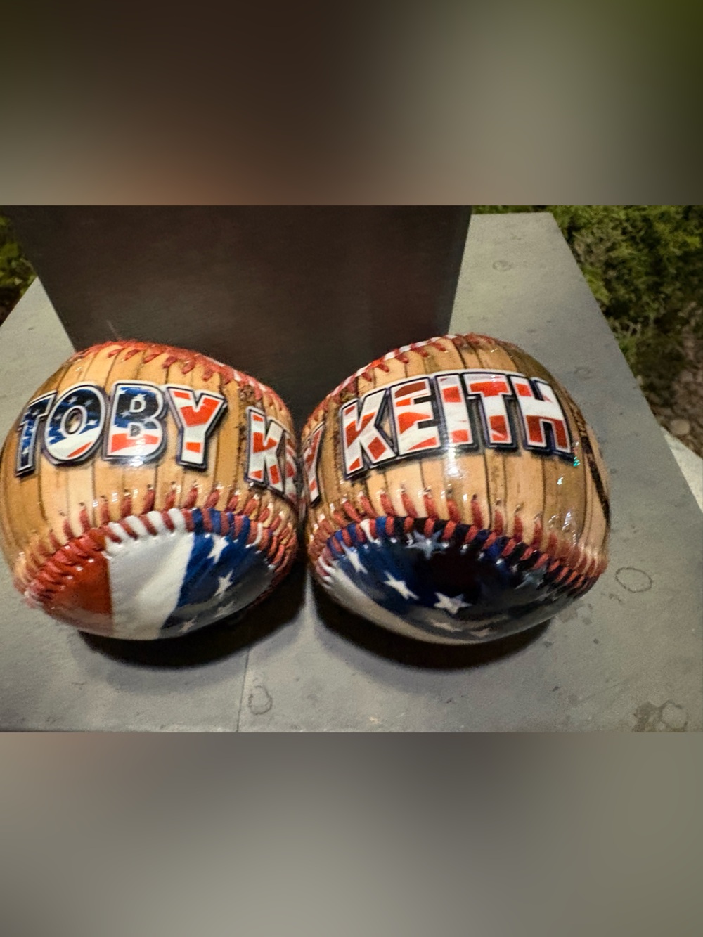 2 Toby Keith 100% Authentic USA Flag Wood Panel Gloss Souvenir Baseball Ball
